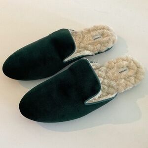 BIRDIES Phoebe Faux Fur Velvet Mule Slide Emerald Green Size 10